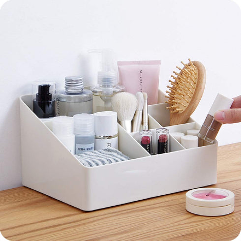 Granvela Home Organizer, Bedside Table Makeup Organizer with 6 Compartments, White