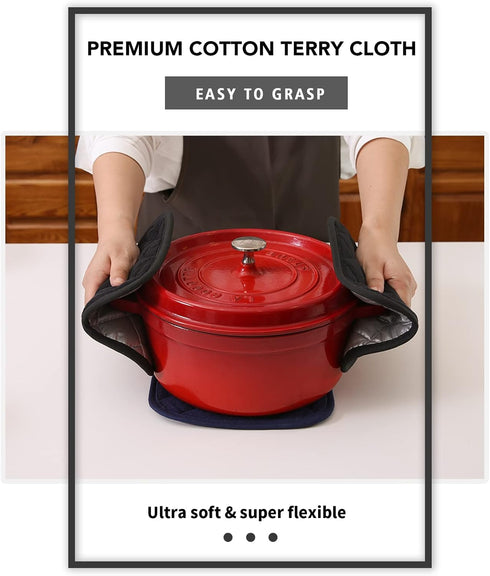 Joyhalo 4 Pack Black Pot Holders - Heat Resistant Terry Cloth Oven Hot Pads