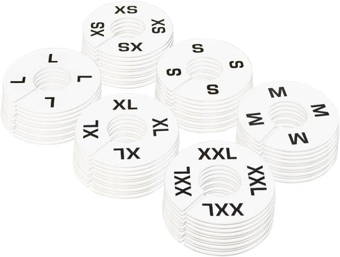 60 PC Clothing Rack Size Marks Dividers, White Plastic Round Ring Hangers XS S M L XL XXL for Retail Store