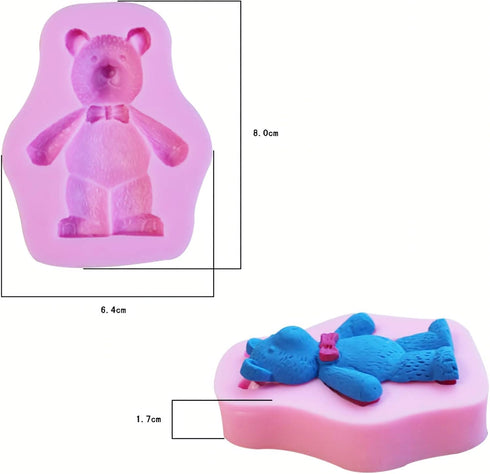 2 Pcs 3D Cute Bear Silicone Fondant Mould Cake Mold Cookie Decor Cake Decoration Jewelry, Polymer Clay, Crafting Projects Chocolate Baking Cookie Cutter Mold Sugarcraft Decor