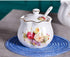 Ceramics Retro Flower Sugar Bowl, Spice Jar Storage Seasoning Pot with Lid and Spoon