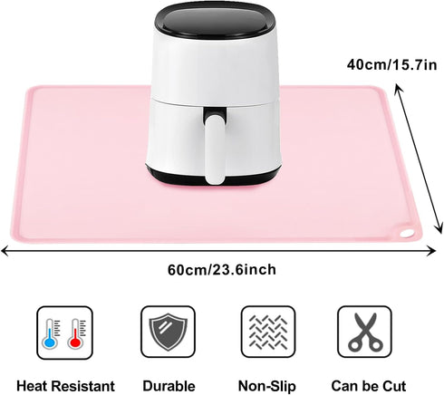 Pink Baking Mat - Reusable Multipurpose Kid Placemat, Silicone Heat Resistant Kitchen Countertop Dough Pad 23.6'' x