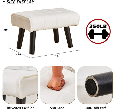 16 inch 1PCS) Wimarsbon Small Foot Stool Ottoman Modern Accent Step Stool Seat with Solid Wood Legs Velvet Soft Padded