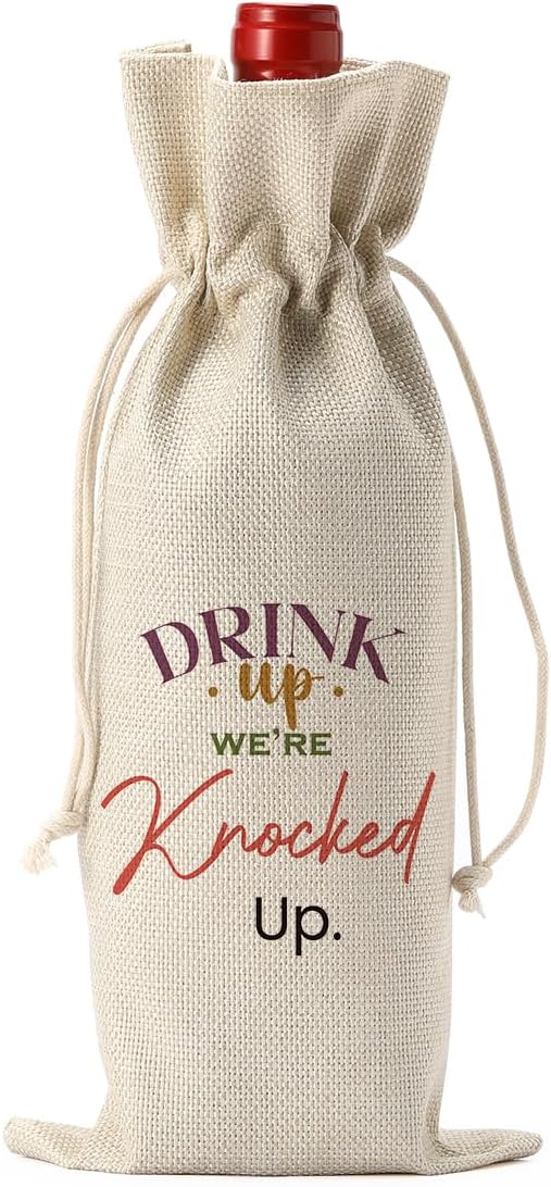 Funny Baby Pregnancy Announcement Wine Bag - Cute Gifts for Parents & Grandparents, Drink Up We're Knocked Up
