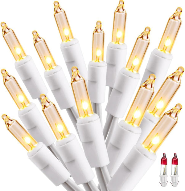 ODEETRONIC Warm Christmas Lights - 21.63ft 100 Count Steady & Blink Clear Lights for Indoor Outdoor Party