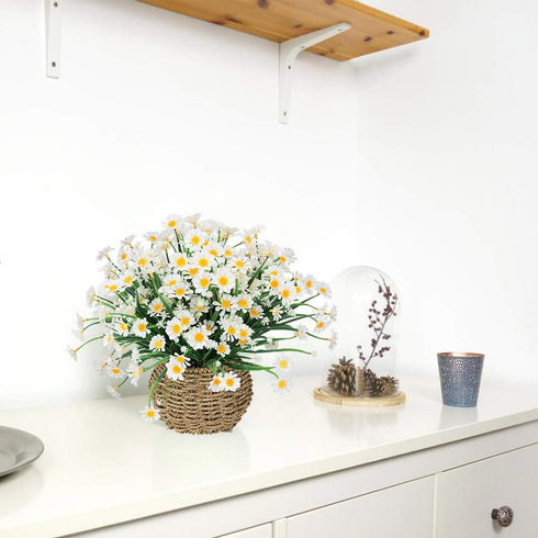 Artificial Daisies Flowers, 4 Bundles UV Resistant Faux Plants for Indoor Outdoor Decor