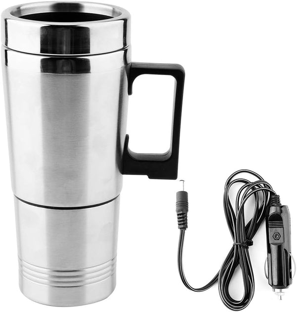 Car Heating Cup, 350ml + 150ml Stainless Steel Portable Hot Water Cup, Electric Quick Heating Bottle