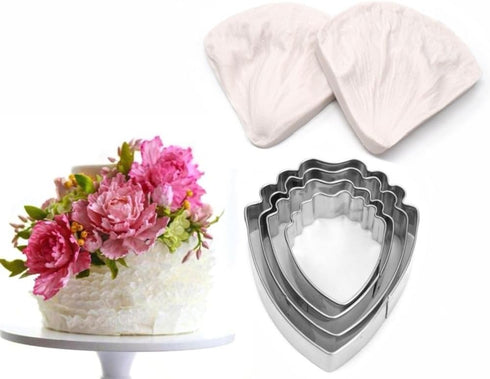 AK ART KITCHENWARE Peony Cutter & Veiner Cake Decorating Supplies - Stainless Steel Cookie Cutter & Silicone Mold