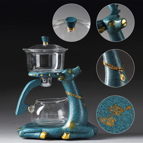 Mozeo Set 6pcs Heat-resistant Kungfu Glass Tea with Heater Attract Water Diversion Rotating Cover Bowl Lazy
