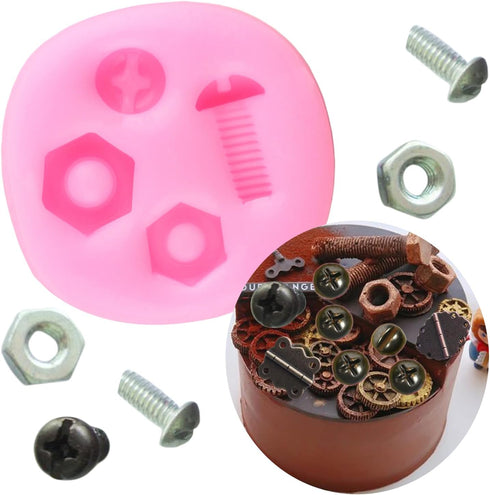 Hand Tools Silicone Mold, Construction Tools Fondant Molds for Cake Decorating, Screw Nut Candy Molds for Cupcake