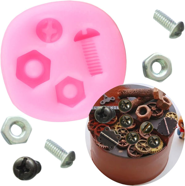 Hand Tools Silicone Mold, Construction Tools Fondant Molds for Cake Decorating, Screw Nut Candy Molds for Cupcake