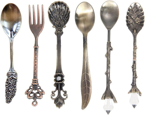 Vintage Style Dessert Spoons - Awakingdemi Metal Carved Fruit Spoons for Kitchen Dining Bar, 6pcs/set