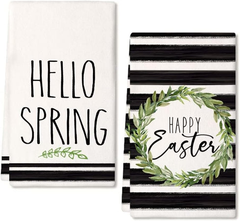 ARKENY Easter Kitchen Towels - Green Wreath Dish Towels, 18x26 Inch, Ultra