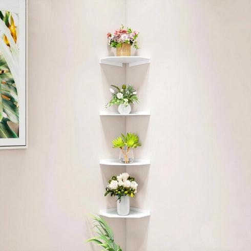 YUjieSTC 6 Inch White Floating Corner Shelf Wall Mounted, Triangle Decorative Shelf for Home, Bathroom, Phone & Small