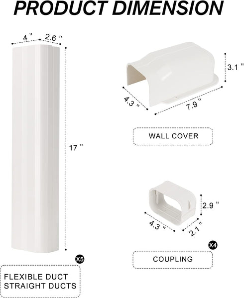 BEWAVE 9 Ft AC Line Cover Kit - 4" W Decorative PVC Tubing for Mini Split Air Conditioners and Heat Pumps