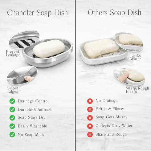 Chandler Stainless Steel Soap Dish for Shower & Bathroom Sink Heavy Duty Metal Soap Holder, Hanging Soap Holder