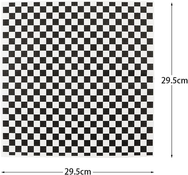 100 Sheets Checkered Dry Waxed Deli Paper Sheets for Plastic Food Basket, Wrapping Bread and Sandwiches (Black)