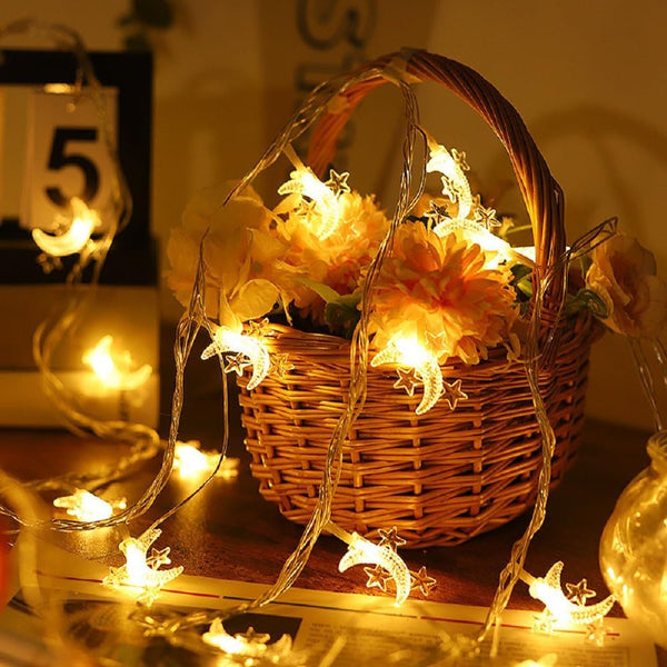 WFGGEH Moon Star String Lights Plug in, 10ft 20 LED Star and Moon