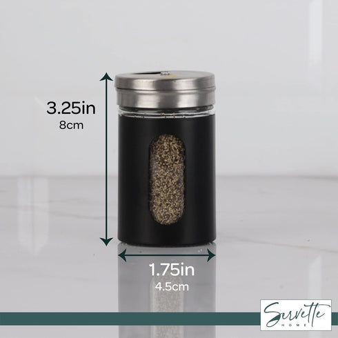 Black Salt Pepper Shakers, Retro Glass Spice Jars - Set of 2