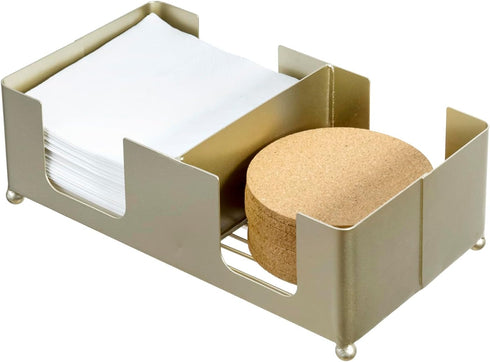 MyGift Disposable Napkin and Drink Coaster Holder, Modern Brass Tone Metal Bar
