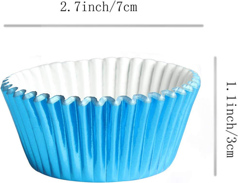 Blue-Foil Cupcake Liners, Standard Sized Paper Baking Cups for Parties and Weddings (Pack of 100)