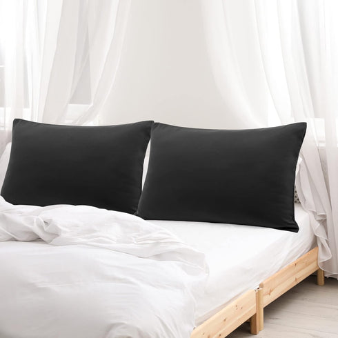 uxcell 2 Pack Pillow Cases - Soft 1800 Series Microfiber Zipper Pillowcases Set, Queen (20"x30"), Black