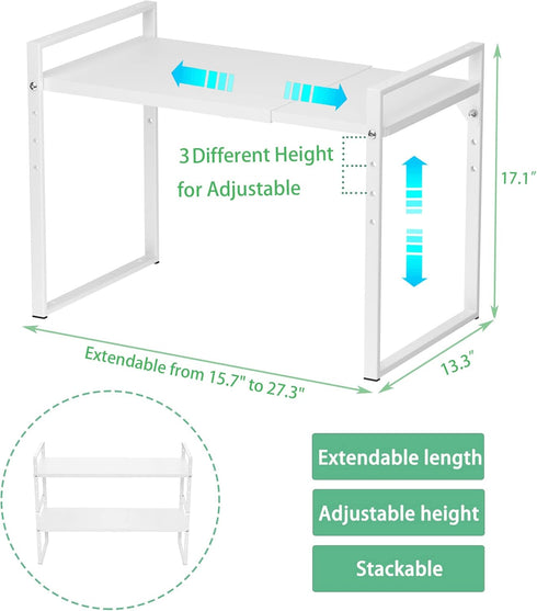 Redrubbit 2 Tier Extendable Microwave Oven Rack, Heavy Duty Steel Metal Shelf, Adjustable Height Home Office Pantry