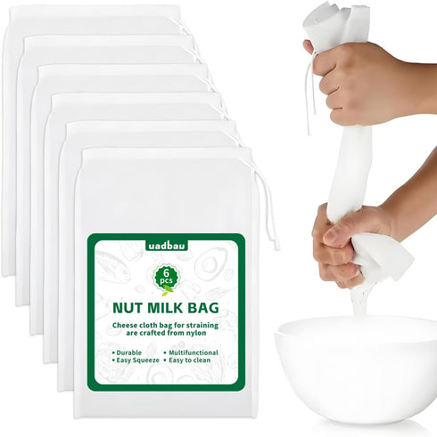 uadbau 6 Pcs Nut Milk Bag 12 x 8 Inch Yogurt Strainer 200