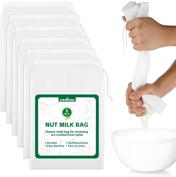 uadbau 6 Pcs Nut Milk Bag 12 x 8 Inch Yogurt Strainer 200