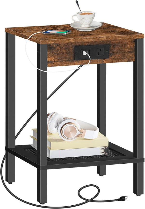 HOOBRO Small Side Table with Charging Station, End Table with USB Ports