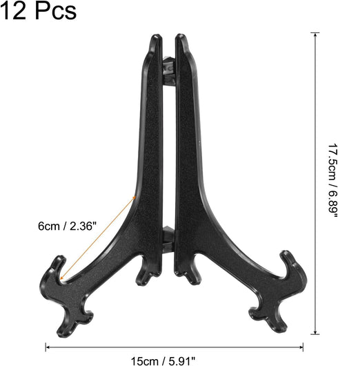 uxcell 7" Acrylic Plate Stands for Display Easels Stand Display Stand Acrylic Plate Holder for Card Easel Photo Frame Desktop Black 12Pcs