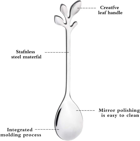 SZBAIDEKJ Stainless Steel Leaf Coffee Spoon - 10 Pcs Creative Dessert Spoons for Stirring, Mixing, and Ice Cream