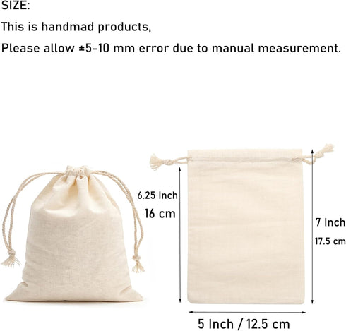 Tendwarm 20 Pieces Reusable Cotton Drawstring Bags, 5x7 Inches Muslin Sachet Bag for Party Wedding Storage