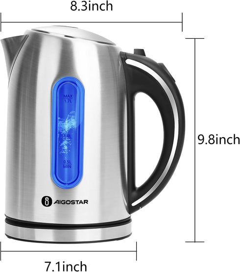 Aigostar Electric Kettle - 1.7L BPA Free Hot Water Kettle with LED Illumination, Auto-Shutoff & Boil-Dry Protection for