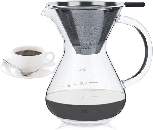 Pour-over Coffee Maker with Filter, Glass Drip Coffee Maker, Filter Pot with Scale for Office and Home Use
