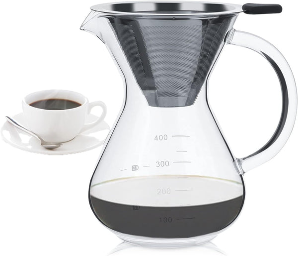 Pour-over Coffee Maker with Filter, Glass Drip Coffee Maker, Filter Pot with Scale for Office and Home Use