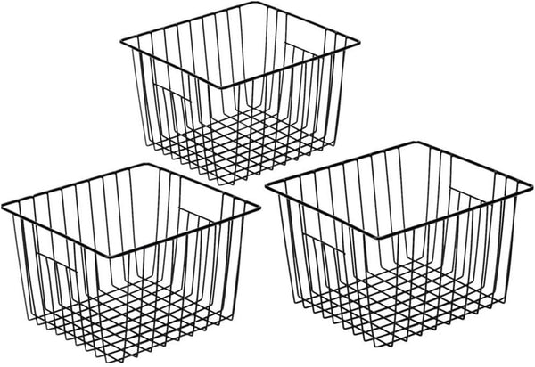 Slideep Wire Metal Basket Bin Storage Baskets for Kitchen Pantry Bathroom, Black 3 Packs