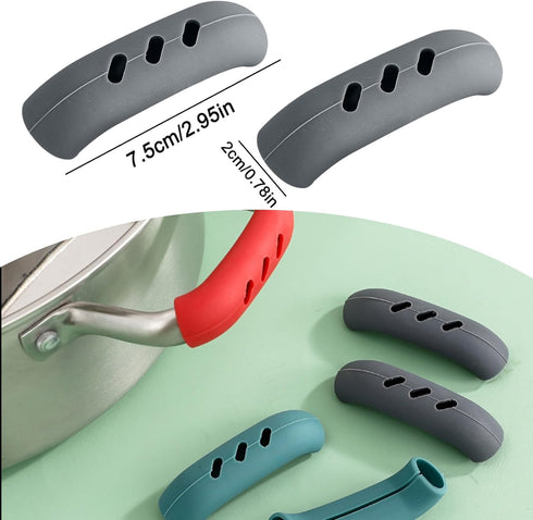 6Pcs Silicone Assist Handle Holder Grip, Cast Iron Skillet Handle Covers Heat Resistant, Non Slip Pot Grip Handle Sleeve, Hot Handle Holder Wok for Frying Pans Griddles (Green,Grey,Red) by Huakaile