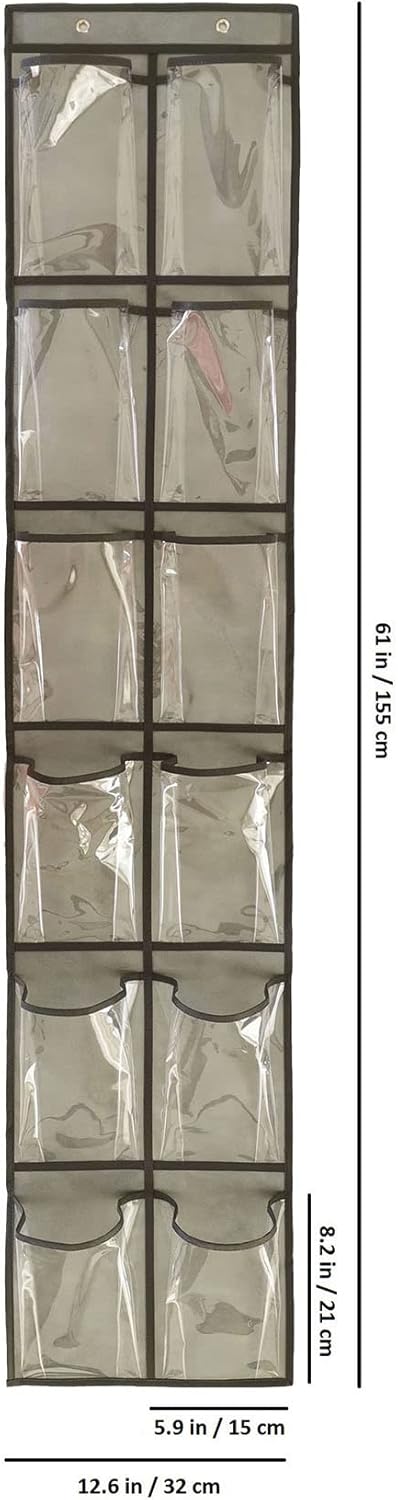 Closet Closet 12 (12 Shoe Organizer Behind Door Hanging Kids Shoe Rack with Clear Large Pockets Pockets-Grey)