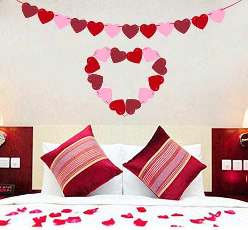 4 Pack Felt Heart Garland Banner - No DIY Valentines Day Decorations for Anniversary, Engagement, Wedding Party