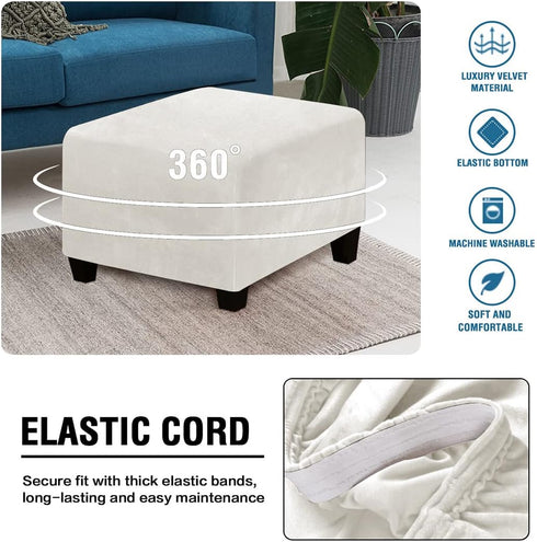 VIENLOVE Square Ottoman Slipcover Stretch Velvet Folding Storage Stool Furniture Protector Stretch Ottoman Cover