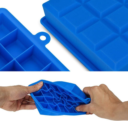 Ice Cube Tray - Silicone Square Ice Trays Easy Release Stackable Mold with Removable Lid, 24 Cavity (2 Pack, Blue)