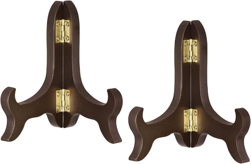 uxcell 2pcs 4" Brown Wooden Easel Plate Holder, Folding Display Stand for Decorative Picture Frame