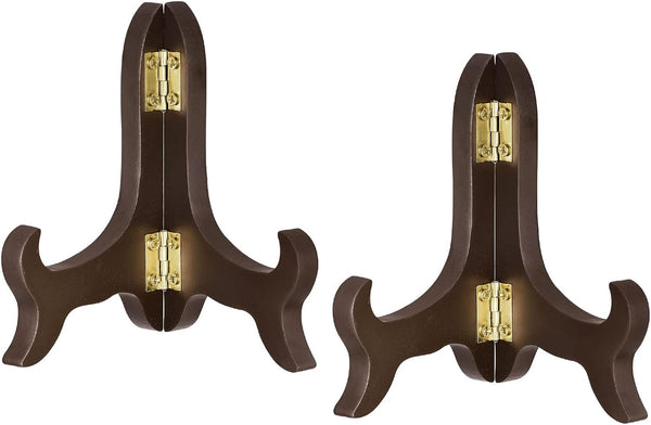 uxcell 2pcs 4" Brown Wooden Easel Plate Holder, Folding Display Stand for Decorative Picture Frame