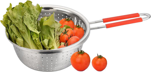 7.9inch Stainless Steel Perforated Metal Colander Strainer with Long Red Handle for Kitchen Food Pasta Noodles