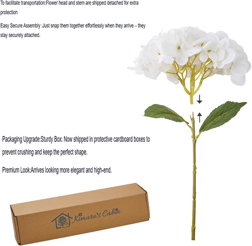 Kimura's Cabin 6pcs Faux White Hydrangea Flowers Bouquets for Home Table Centerpieces & Wedding Decoration