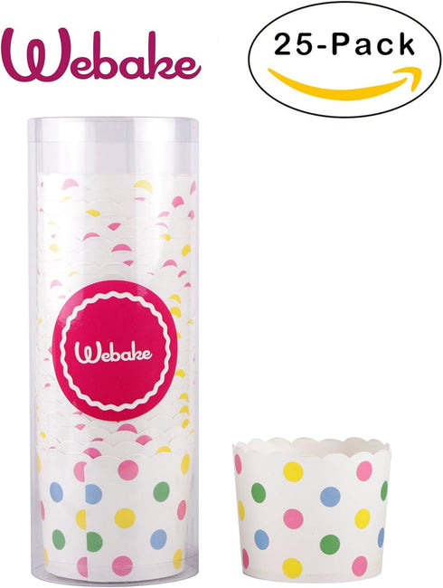 Webake Large Paper Baking Cup, 6oz Disposable Cupcake Muffin Cases, Set of 25, Colorful Dot