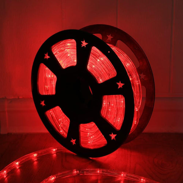 DINGFU 50ft 360 LED Waterproof Rope Lights, 110V Connectable Indoor Outdoor Red