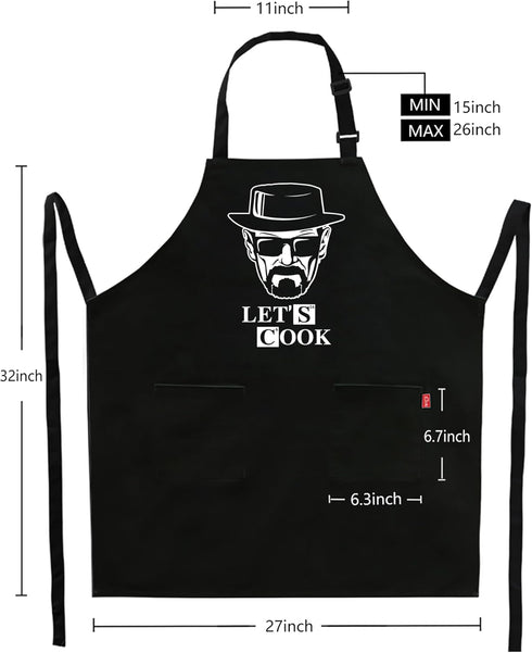 Funny Cooking Aprons for Men - Let’s Cook - Black Chef Grilling BBQ Aprons with 2 Pockets