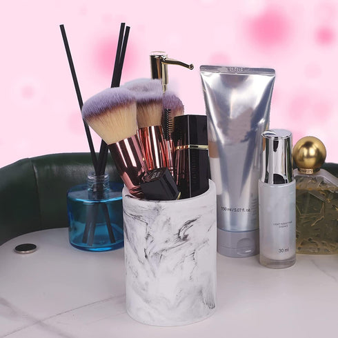 ZCCZ Toothbrush Holder for Bathroom, Marble Look Electric Toothbrush and Toothpaste Organizer, White Design Cup